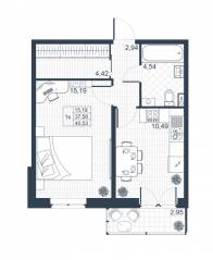 ЖК «Ново-Антропшино», планировка 1-комнатной квартиры, 38.46 м²