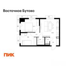 ЖК «Восточное Бутово», планировка 2-комнатной квартиры, 48.20 м²