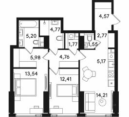ЖК «Solos», планировка 2-комнатной квартиры, 76.70 м²