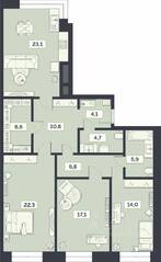 ЖК «Лайм», планировка 3-комнатной квартиры, 115.40 м²