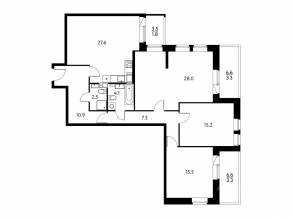 ЖК «Солнечный парк», планировка 3-комнатной квартиры, 121.20 м²