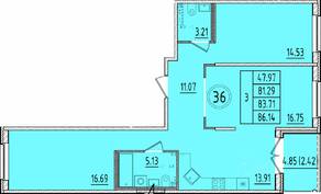 МЖК «Образцовый квартал 17», планировка 3-комнатной квартиры, 81.29 м²