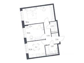 ЖК «Подольские Кварталы», планировка 2-комнатной квартиры, 52.92 м²
