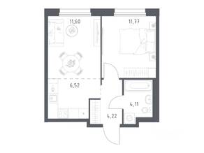 ЖК «Новое Внуково», планировка 1-комнатной квартиры, 38.22 м²