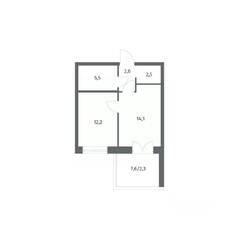 ЖК «NEWПИТЕР», планировка 1-комнатной квартиры, 38.89 м²