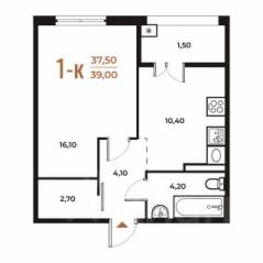 ЖК «Новое Летово», планировка 1-комнатной квартиры, 39.00 м²