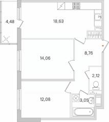 ЖК «Ясно. Янино», планировка 2-комнатной квартиры, 60.04 м²