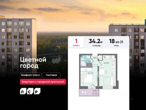 ЖК «Цветной город», планировка 1-комнатной квартиры, 34.20 м²