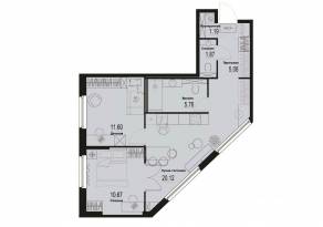 ЖК «ID Murino III», планировка 2-комнатной квартиры, 56.27 м²