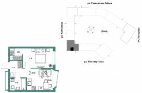 ЖК «Страна.Парковая», планировка 2-комнатной квартиры, 35.02 м²