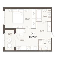 ЖК «Знатный», планировка 1-комнатной квартиры, 37.37 м²