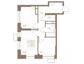 ЖК «Фабрикант», планировка 2-комнатной квартиры, 50.41 м²