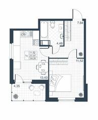ЖК «Ново-Антропшино», планировка 1-комнатной квартиры, 36.90 м²