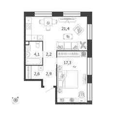 ЖК «Жилой квартал Shagal», планировка 1-комнатной квартиры, 50.50 м²