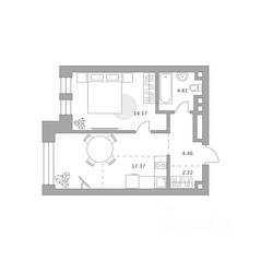 МФК «Павелецкая от Гранель», планировка 1-комнатной квартиры, 42.83 м²