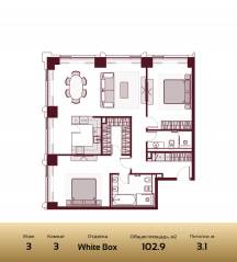 ЖК «Prime Park», планировка 3-комнатной квартиры, 102.90 м²