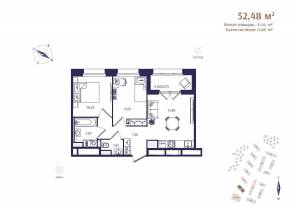 ЖК «Ranta Residence», планировка 2-комнатной квартиры, 52.48 м²