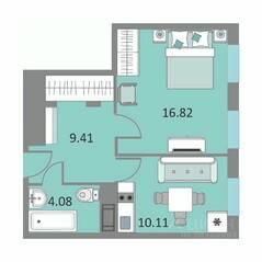 Апарт-комплекс «Начало», планировка 1-комнатной квартиры, 40.00 м²