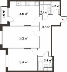 ЖК Миниполис «Восемь кленов», планировка 2-комнатной квартиры, 63.90 м²