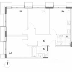 Апарт-комплекс «Wellbe», планировка 3-комнатной квартиры, 65.30 м²