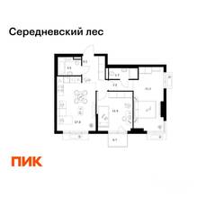 ЖК «Середневский лес», планировка 2-комнатной квартиры, 59.60 м²