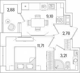 ЖК «Гранат», планировка 1-комнатной квартиры, 28.24 м²
