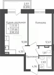 ЖК «Зеленый Оазис-Город», планировка 1-комнатной квартиры, 38.55 м²