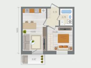 ЖК «Эко-квартал Гармония», планировка 1-комнатной квартиры, 32.52 м²