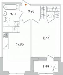 МЖК «Дубровский», планировка 1-комнатной квартиры, 41.16 м²
