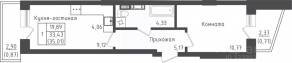 ЖК «Зеленый Оазис-Город», планировка 1-комнатной квартиры, 35.01 м²