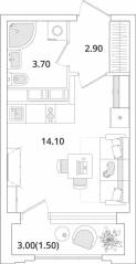 ЖК «Тайм Сквер», планировка студии, 22.10 м²