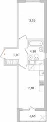 ЖК «Ясно. Янино», планировка 1-комнатной квартиры, 39.83 м²