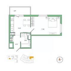 ЖК «Янила», планировка 1-комнатной квартиры, 37.70 м²