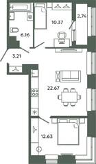 ЖК «Загляденье», планировка 2-комнатной квартиры, 55.04 м²