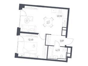 ЖК «Квартал на воде», планировка 1-комнатной квартиры, 42.52 м²