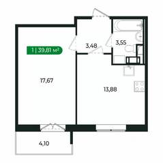 ЖК «Sertolovo Park», планировка 1-комнатной квартиры, 39.81 м²