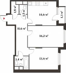 ЖК Миниполис «Восемь кленов», планировка 2-комнатной квартиры, 62.70 м²