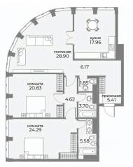 Апарт-комплекс «Sky View», планировка 4-комнатной квартиры, 122.20 м²