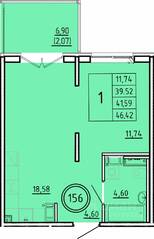 МЖК «Образцовый квартал 16», планировка 1-комнатной квартиры, 39.52 м²