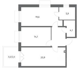 ЖК «Парусная 1», планировка 2-комнатной квартиры, 71.50 м²