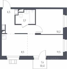 МФК «Люберцы 2023», планировка 1-комнатной квартиры, 42.60 м²
