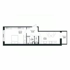 ЖК «Sertolovo Park», планировка 1-комнатной квартиры, 41.40 м²