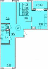 МЖК «Образцовый квартал 17», планировка 3-комнатной квартиры, 78.08 м²