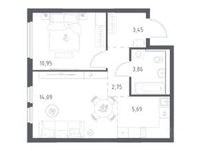ЖК «Пригород Лесное», планировка 1-комнатной квартиры, 40.79 м²