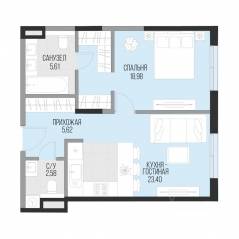 ЖК «Садовническая 69», планировка 1-комнатной квартиры, 56.19 м²