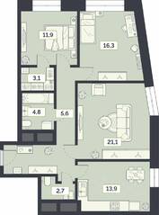ЖК «Лайм», планировка 3-комнатной квартиры, 88.40 м²