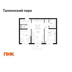 ЖК «Таллинский парк», планировка 2-комнатной квартиры, 56.00 м²