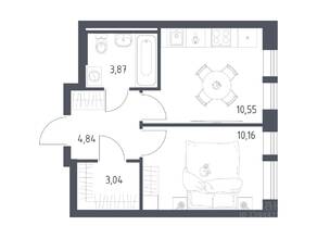 ЖК «Квартал Авиаторов», планировка 1-комнатной квартиры, 32.46 м²