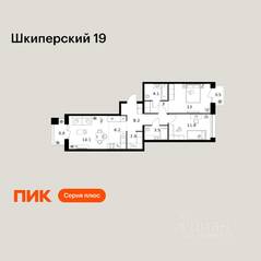 ЖК «Шкиперский 19», планировка 2-комнатной квартиры, 67.90 м²