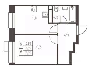 ЖК «Новая Ивантеевка», планировка 1-комнатной квартиры, 35.80 м²